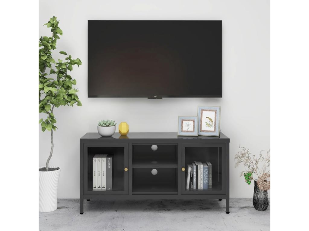 Anthracite TV stand 105x35x52 cm Steel and glass TOMZ33703