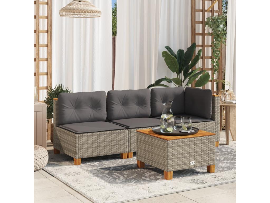 Garden sofa with cushions, 3-seater grey woven resin AHHP09846