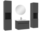 Bathroom furniture set with single sink, 60cm cabinet x2 and round mirror, Anthracite BDDN20963
