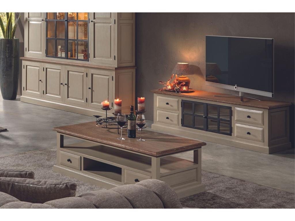 Mobenze TV stand with 2 glass doors and 4 drawers, W170 - Mobenze NEKK60514