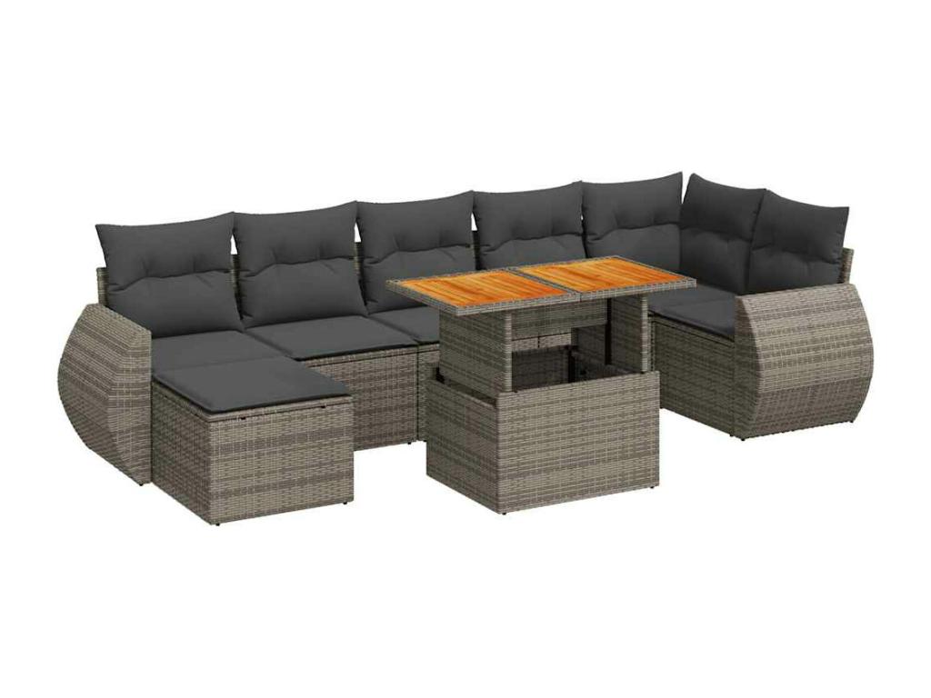 8-piece garden furniture set with grey resin wicker cushions RULF85966