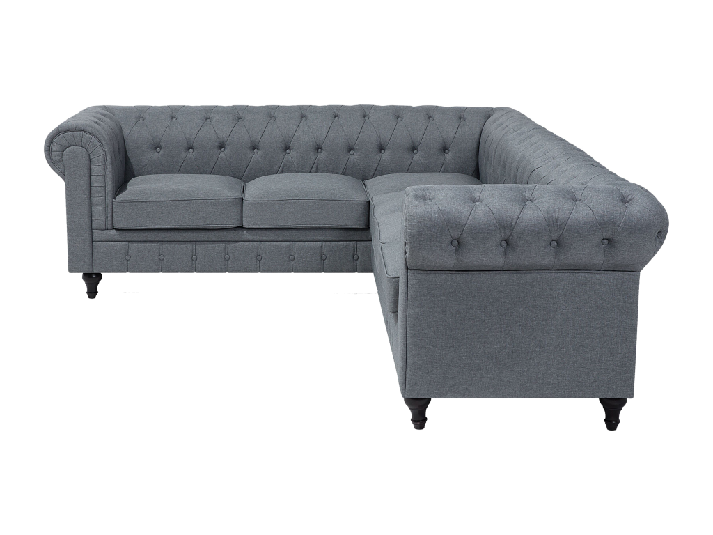 Left-hand corner sofa in grey fabric with removable cover and wide seat. Luxameub UZUK82468