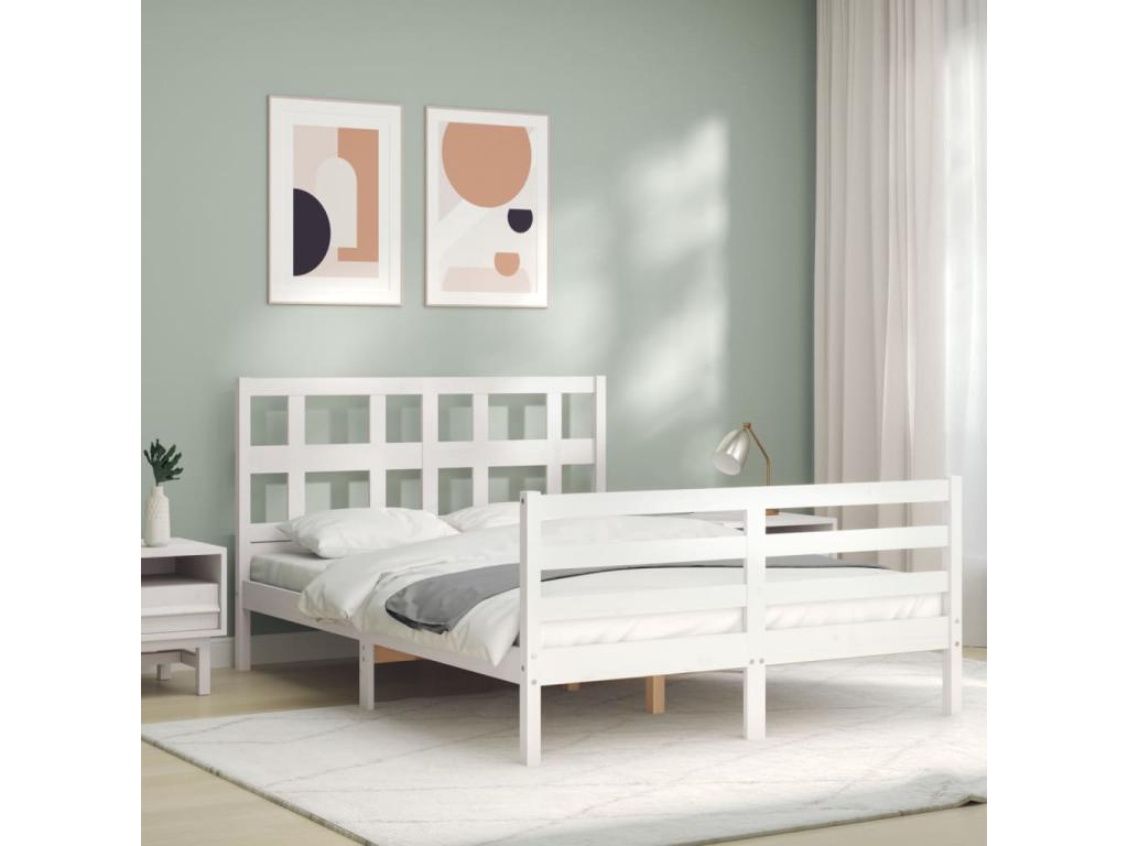 Bed frame with white headboard, small double bed, solid Mobenze MAUO53479