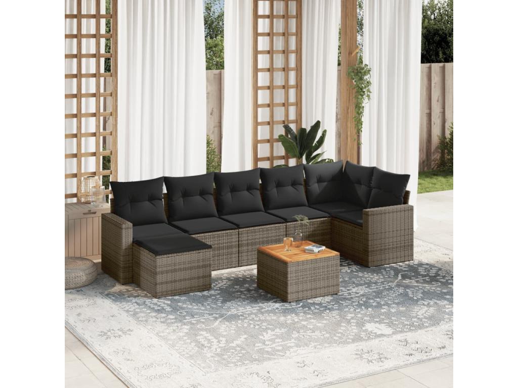 8-piece garden furniture set with grey resin wicker cushions PZML85230