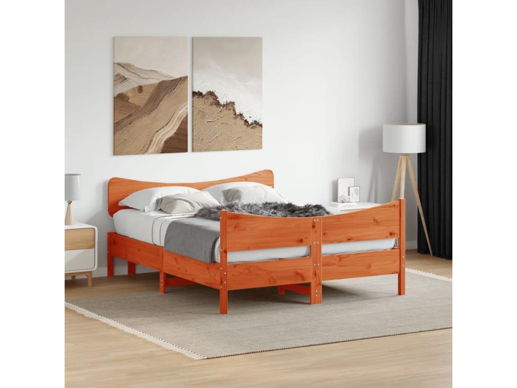 Bed frame without mattress, brown wax finish, 160x200cm, Mobenze solid pine, GKWN98422