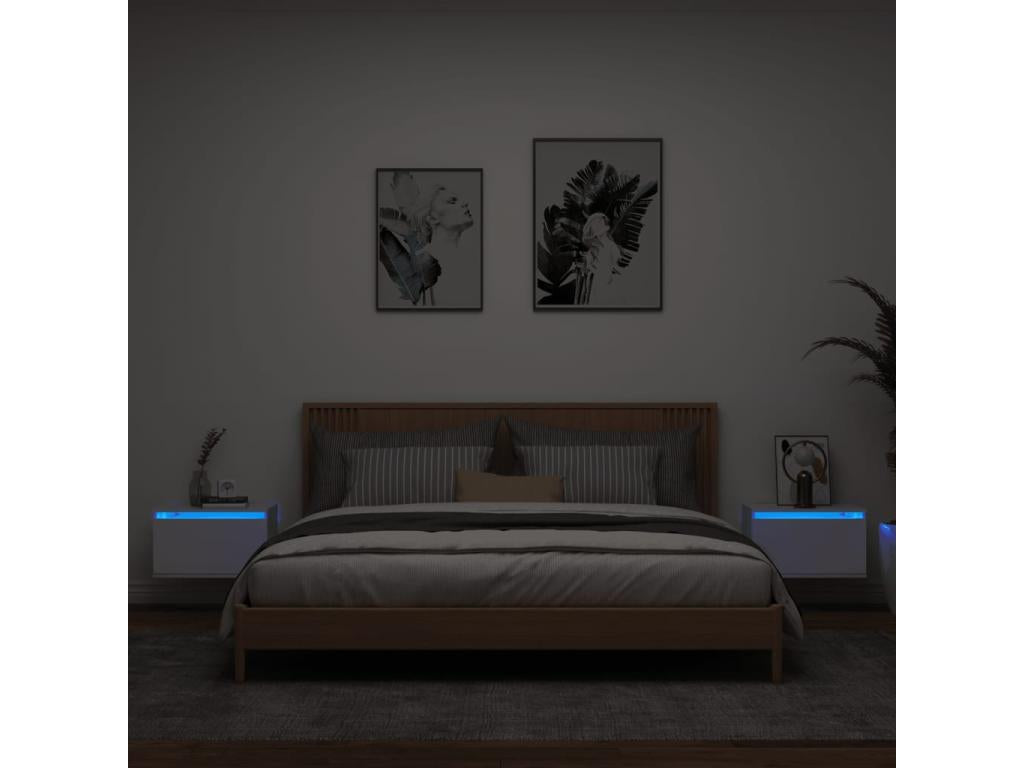 Wall-mounted bedside tables with LED lights, 2 pcs, white, WMKB71517