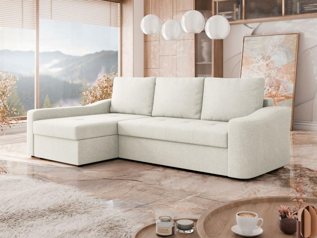 Mobenze 107 White Corner Sofa with Sleeping Function and Bed Box, 253x148x88cm, JQAG62734