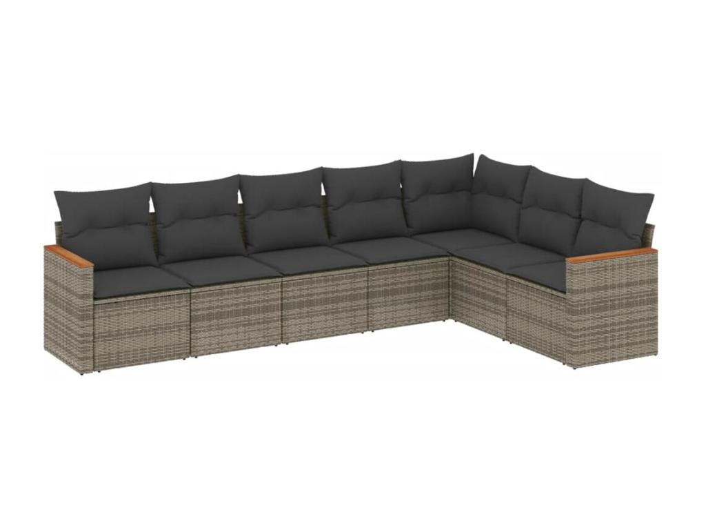 7-piece garden furniture set with cushions, grey woven resin UHTC94702