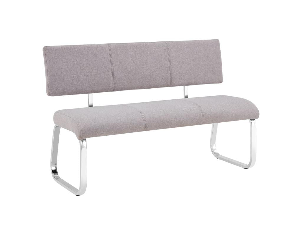 Mobenze designer bench with 3 seats, bench with chrome legs and grey fabric upholstery YHUX73545
