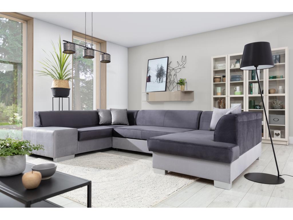 Luxameub 320cm panoramic convertible sofa in black faux leather with storage compartment - Storage compartment on the right JRVI47832