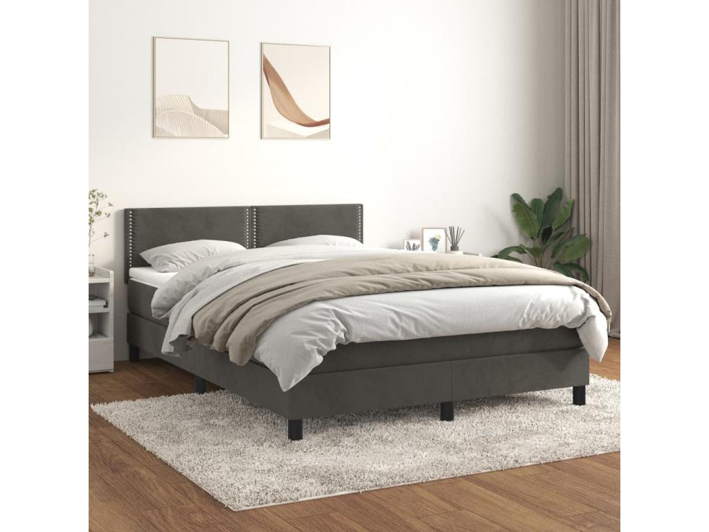 Upholstered bed base and mattress, dark grey, 140x200cm, Mobenze EQFN52546