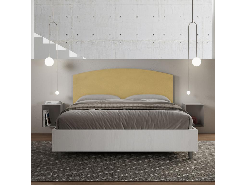 160x200 storage bed with white ash frame and ochre microfiber headboard (Mobenze EOLN41254)