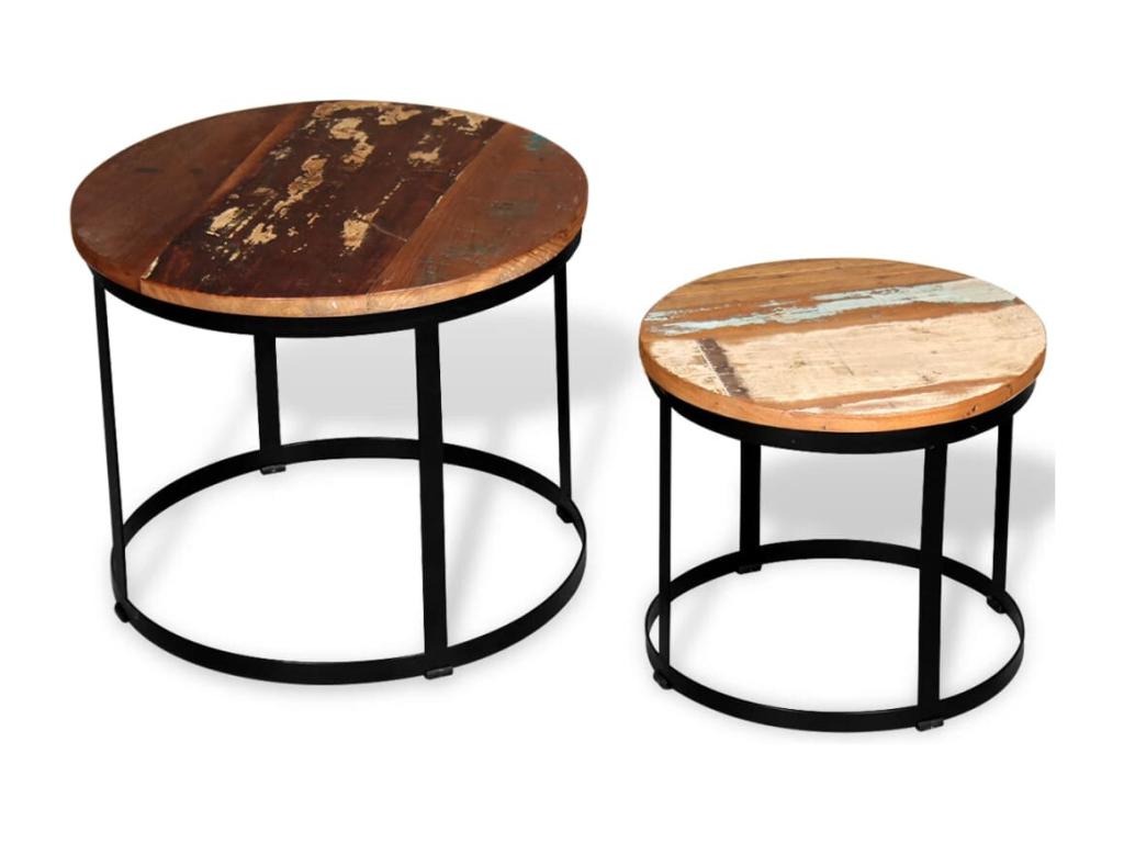 Coffee table, 2 pcs, reclaimed solid Mobenze, round, 40 cm / 50 cm, PXNQ21737